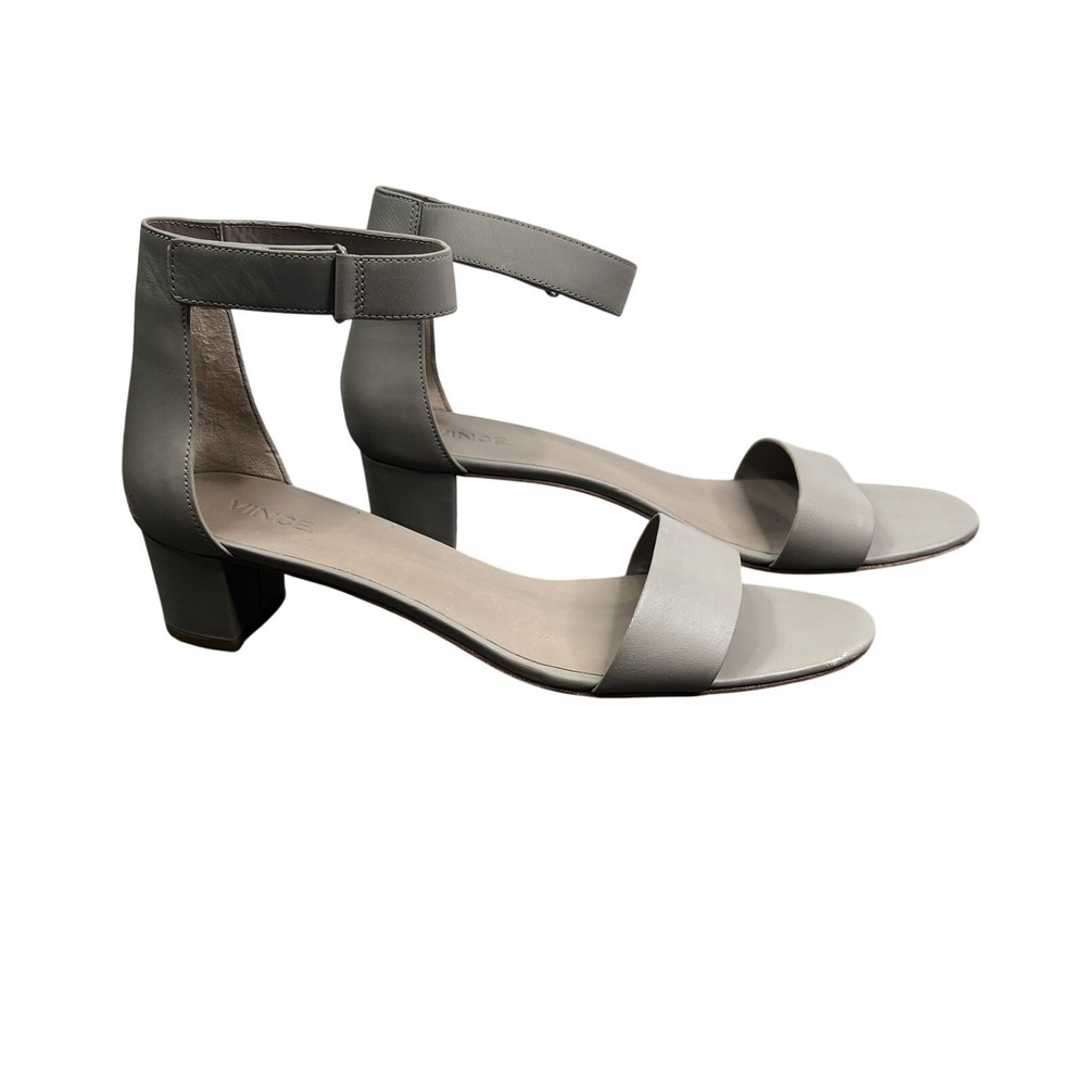 Vince Leather Ankle Strap Sandals Women's 11 M Beige Minimalist Block Heel Shoes - Picture 1 of 9